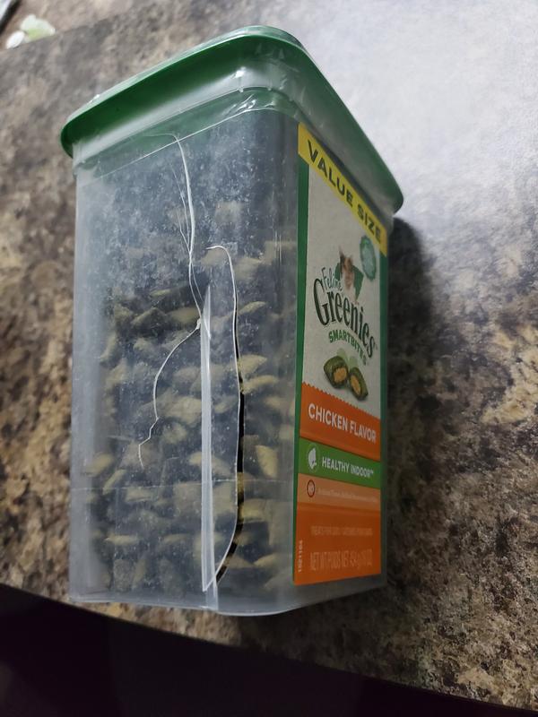 Greenies were everywhere and my silly baby tried to eat 'em regardless of the plastic shards. LOLOL.
