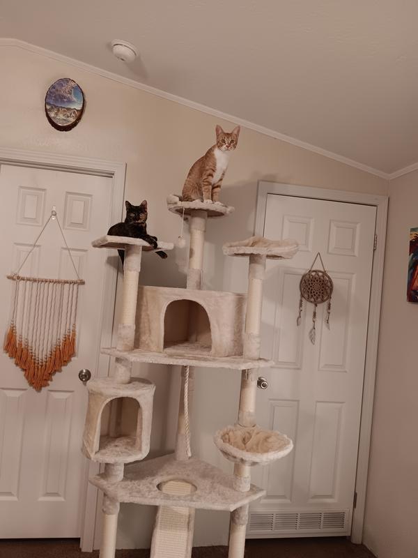 YAHEETECH 79in Plush Cat Tree & Condo, Beige