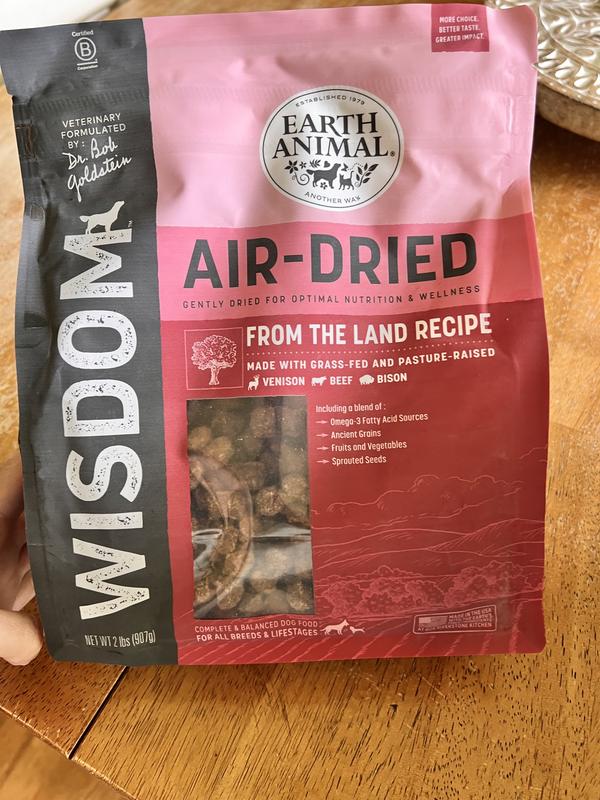 Earth Animal Wisdom Air-Dried From the Land Recipe with Venison, Beef, & Bison Premium Natural Jerky Strips Dog Treats, 4-oz bag