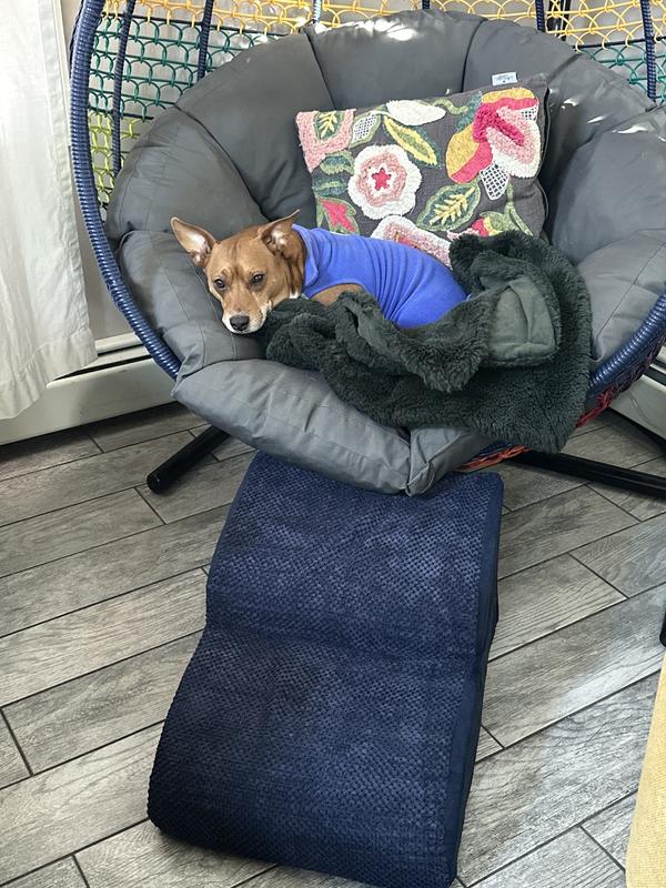 These steps are the perfect height to get into their swingasan chair.