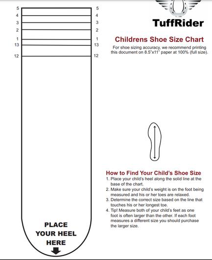 Tuffrider boots shop size chart