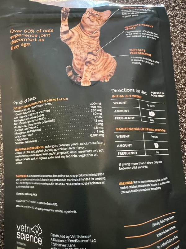 There’s a picture of a cat. But underneath the cat to the right, it says directions for use and next to that it says for  dogs only.