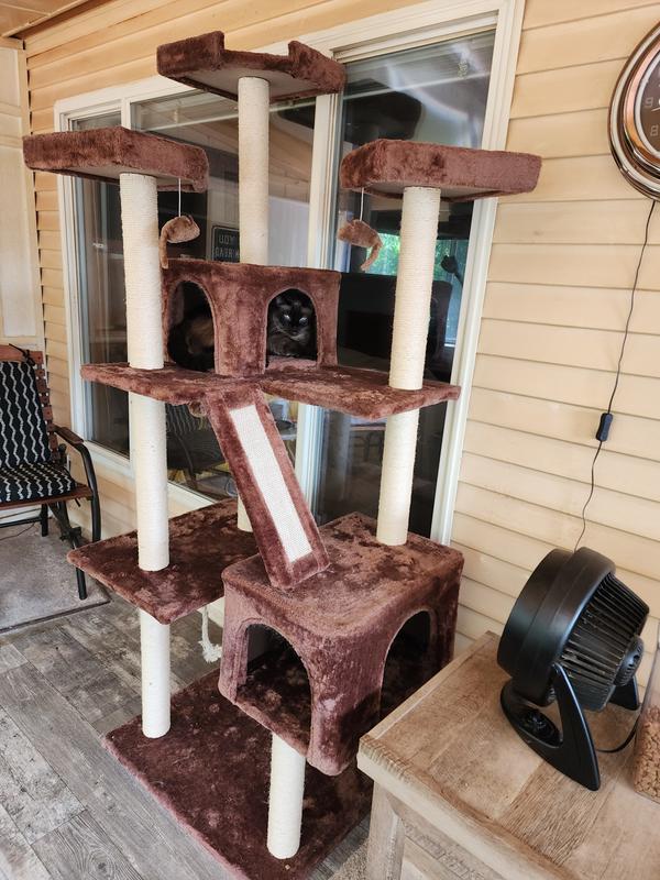 FRISCO 72-in Large Base Faux Fur Cat Tree & Condo, Brown - Chewy.com