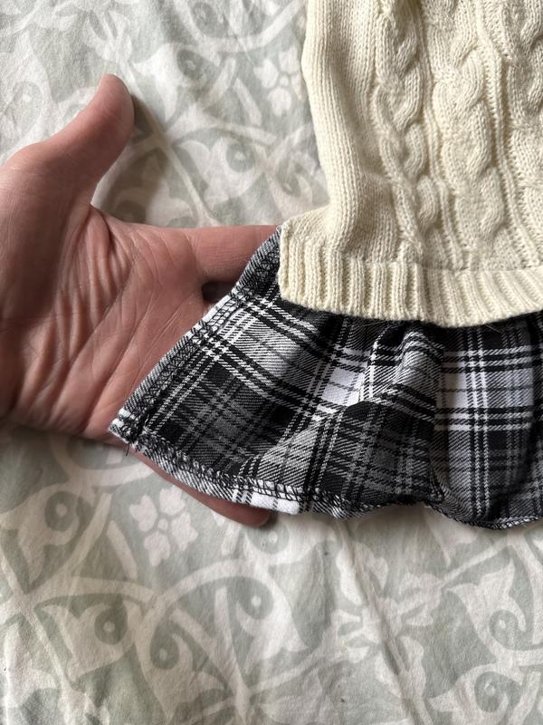 Skirt stitched to a sweater inside out