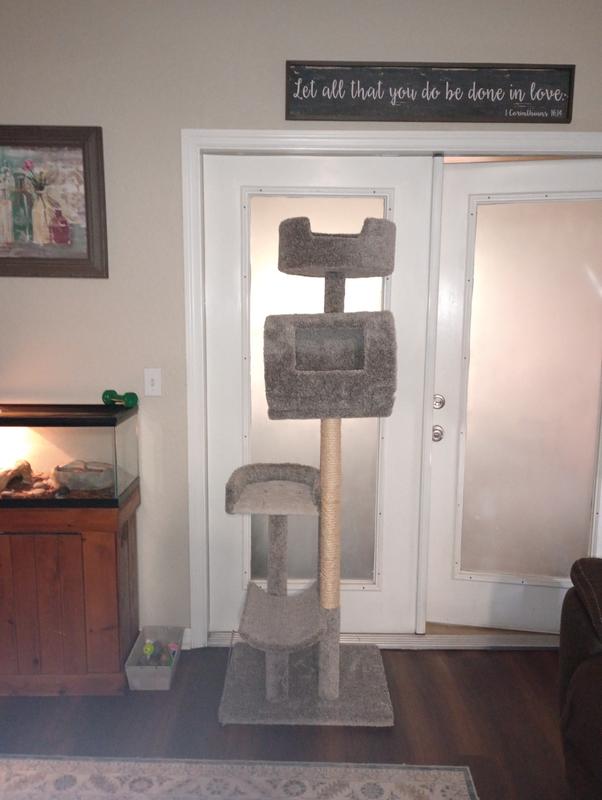 It's not heavy duty. It wobbles every time a cat jumps on it. It leans to the left