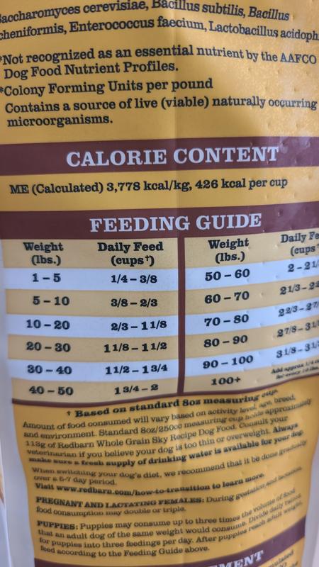 Bag label with feeding instructions