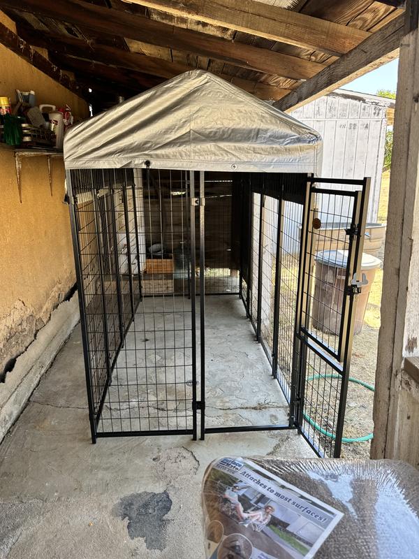 KENNELMASTER Vinyl Coated Welded Wire Boxed Dog Kennel, Black, 8ft x 4