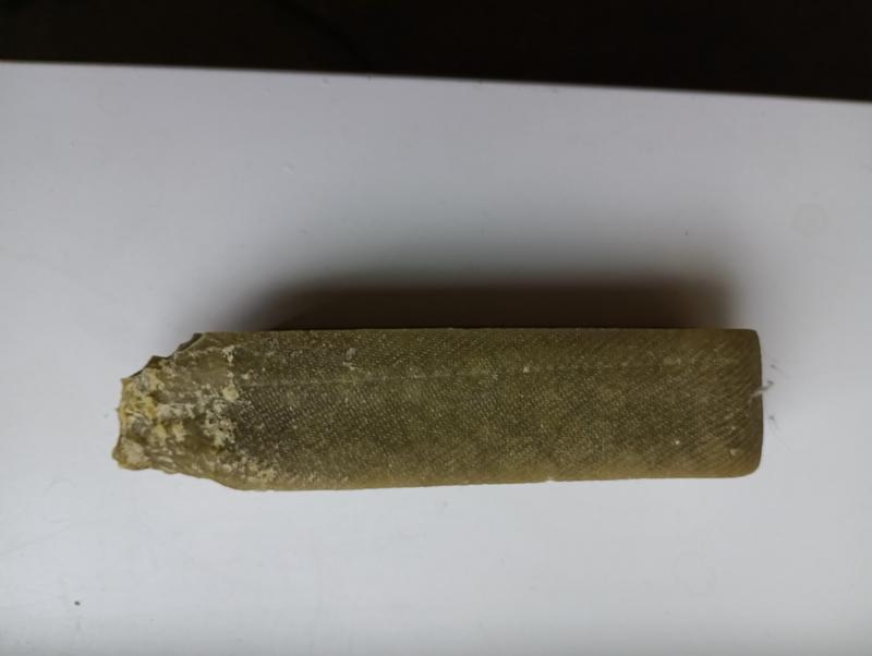 Shows how he gnaws at it rather than cracking into big chunks.