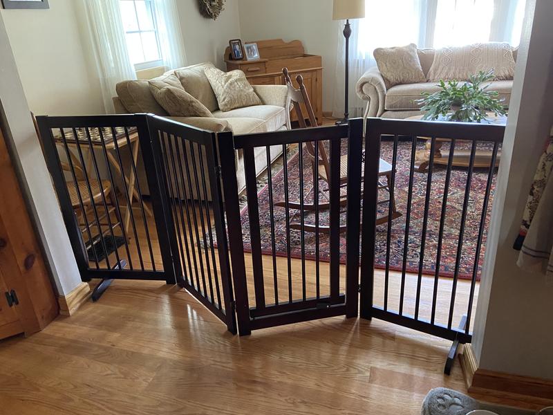 FRISCO Deluxe Configurable 4Panel Wood Dog Gate, 30in, Mahogany