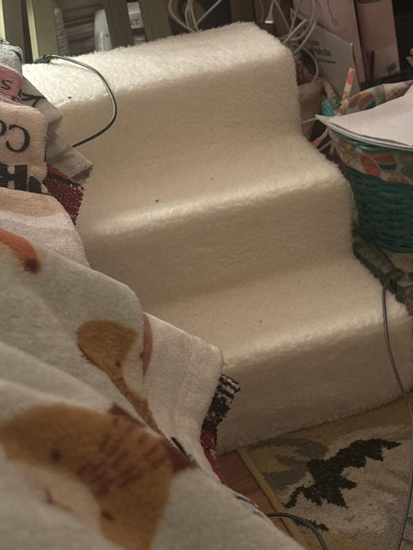 BEST PET SUPPLIES Foam Cat & Dog Stairs, White Lambswool, 3Step