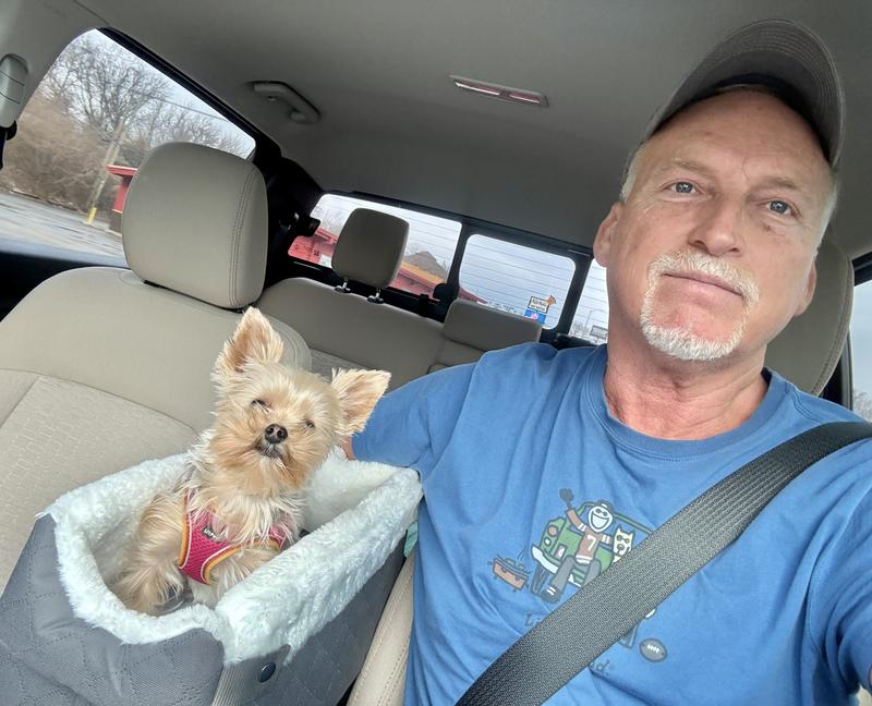 Me and my Yorkie riding shotgun.