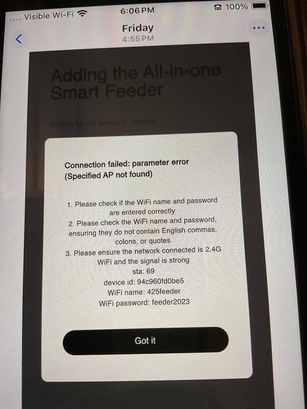 Two error messages and Cookie at the feeder