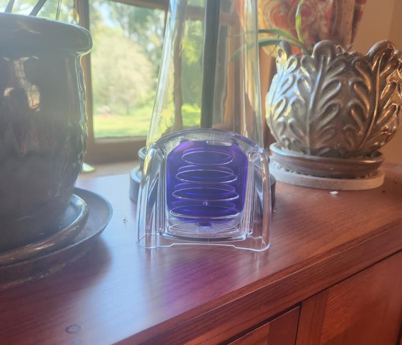 Set up out of reach of our dogs, but close by their favorite hangout spot.