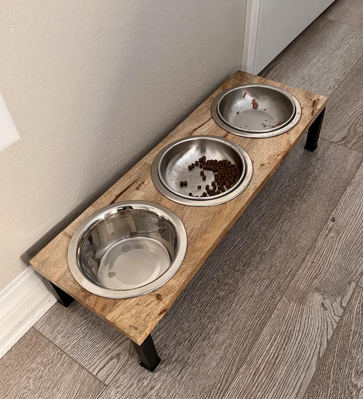 Frisco Natural Wooden Triple Elevated Stainless Steel Dog & Cat Bowl