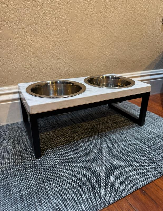 Frisco Marble Print Stainless Steel Double Elevated Dog Bowl