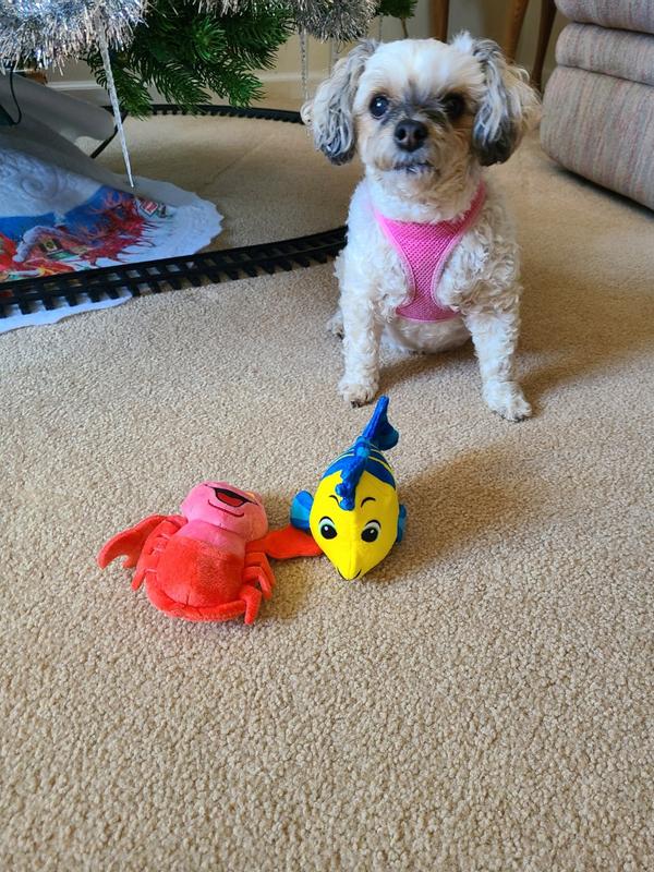 Disney Flounder & Sebastian Plush Squeaky Dog Toy, 2 count