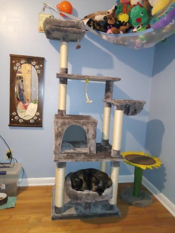 FRISCO 66-in Cat Tree with Bed, Condo, Lounge Basket & Top Perch, Dark ...