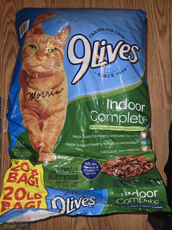 9 LIVES Indoor Essentials Adult Chicken & Salmon Dry Cat Food, 20-lb bag -  Chewy.com