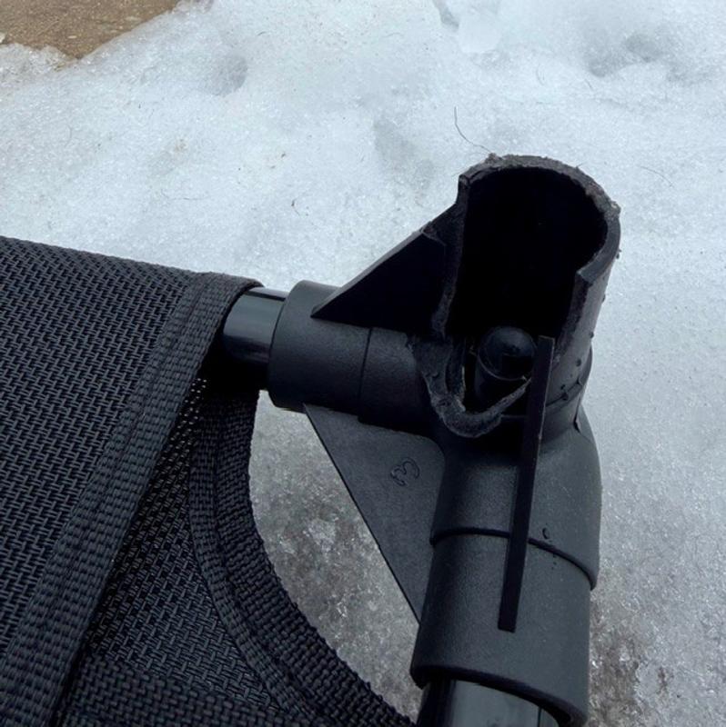 Broken plastic corner that holds leg