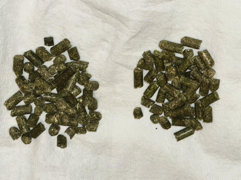 Handfuls of pellets on white cloth -- clean and dust free