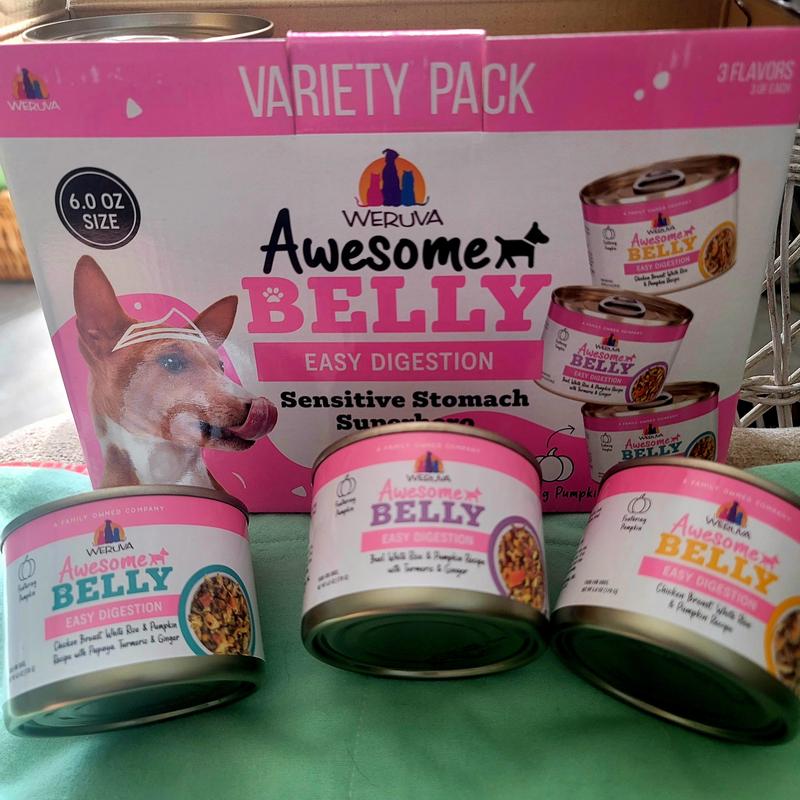 The 3 varieties have cooked meat, rice, and pumpkin.