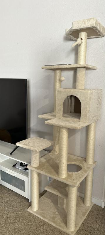 FRISCO 78-in Faux Fur Cat Tree & Condo, Cream - Chewy.com