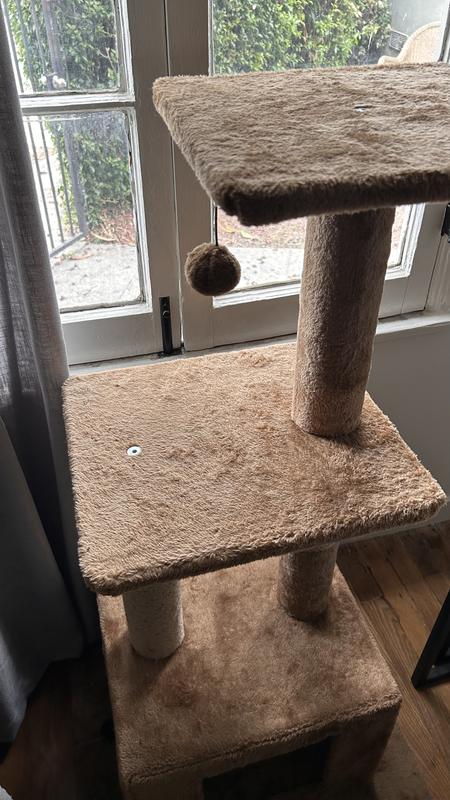 Some screws show, but they’re flat and my cat doesn’t care.