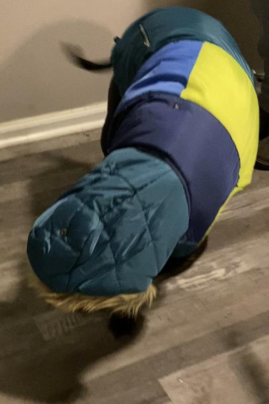 Hood up ... better when out in freezing cold