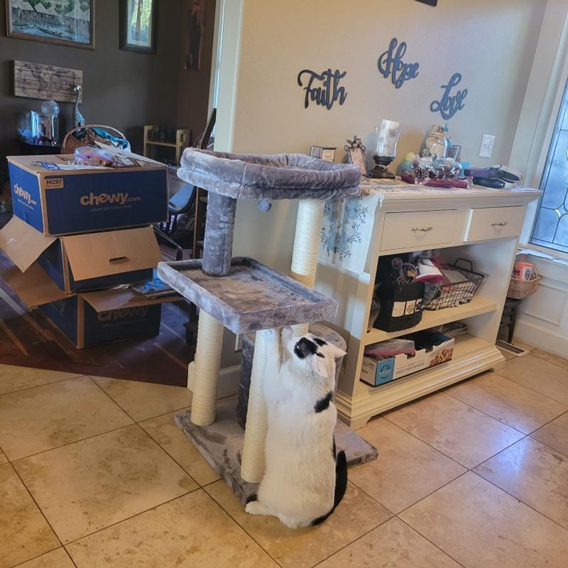 FRISCO 42in Heavy Duty Faux Fur Cat Tree & Condo, Gray