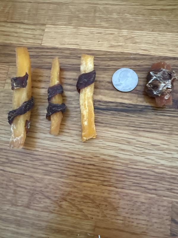 Healthful on left, other brand on right. (Coin for size)