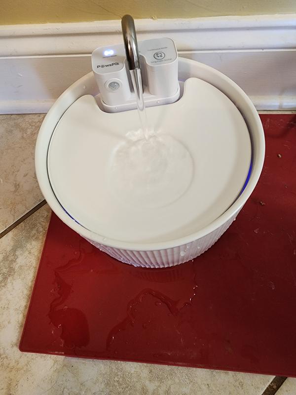 View of water on red mat and floor 2