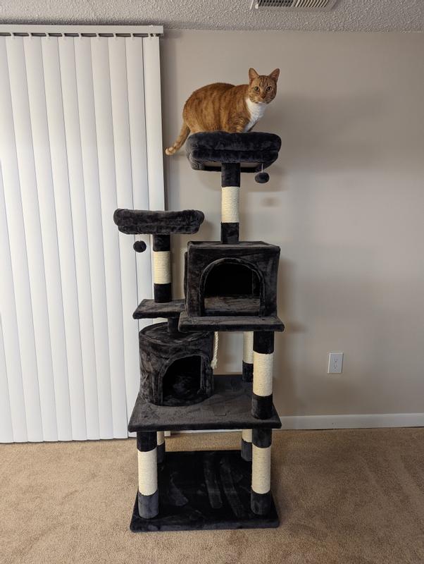 Frisco 61-in Faux Fur Cat Tree & Condo, Dark Charcoal - Chewy.com