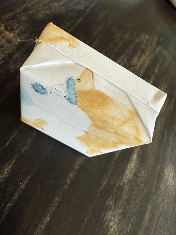 Next time, I’ll plan where to put the dog so the gift recipient can see more of it.