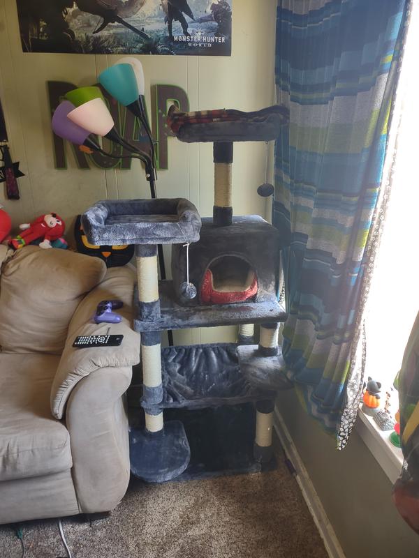 YAHEETECH 59in Plush Cat Tree & Condo, Dark Gray