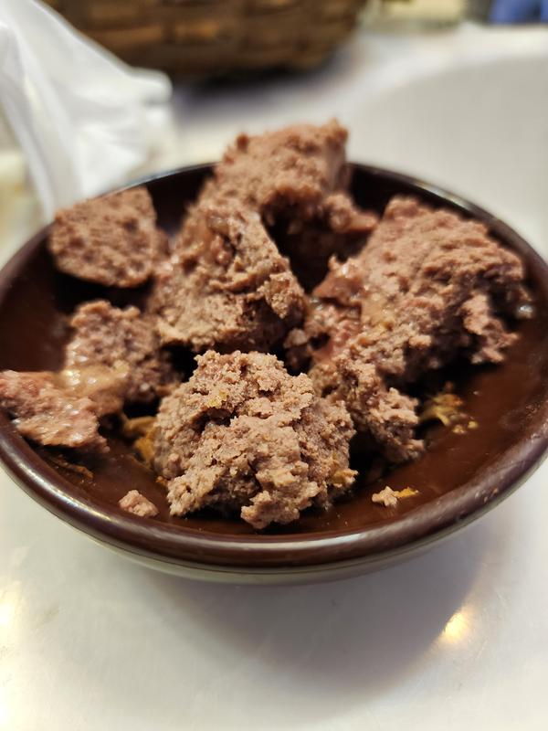 Fresh food in her bowl.