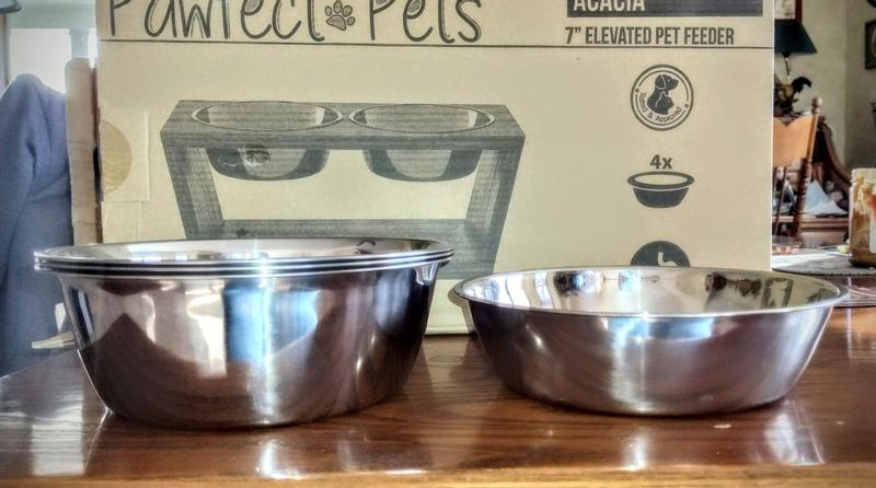 Pawfect Pets Elevated Dog Bowl Stand- 4” Raised Dog Bowl for Small Dogs and  Cats. Pet Feeder with Four Stainless Steel Bowls.