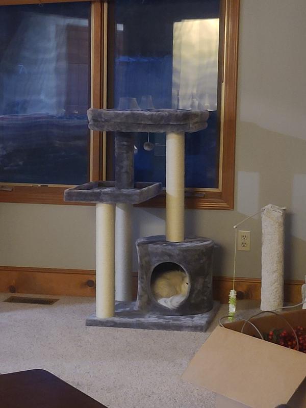 FRISCO 42in Heavy Duty Faux Fur Cat Tree & Condo, Gray