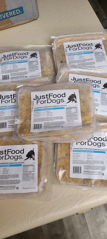 Frozen packages of JustFoodForDogs