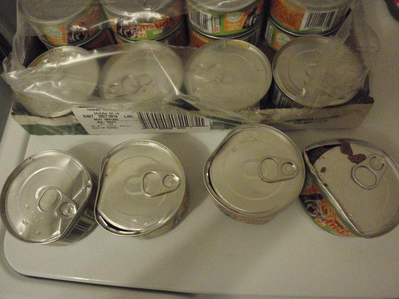 A few of the damaged cans