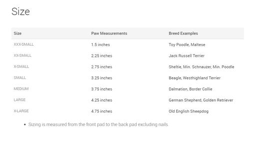 Size chart