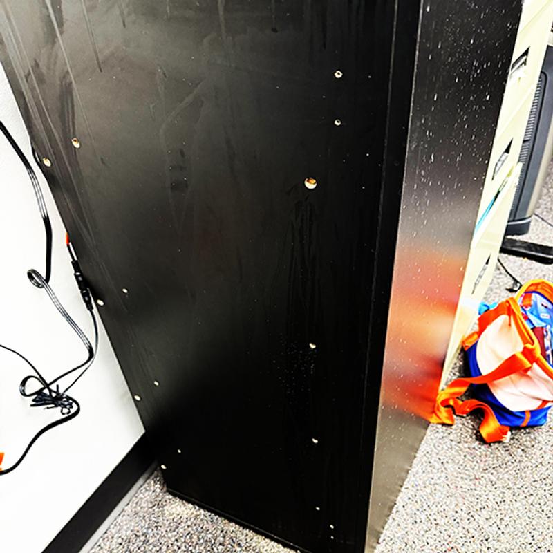 Pre-drilled holes did not line up with instructions, so we had to drill through it, leaving us with an ugly cabinet!