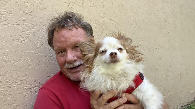 Hankie with his daddy going for a walk