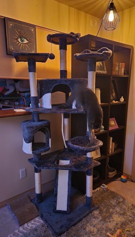 YAHEETECH 79-in Plush Cat Tree & Condo, Dark Gray/White - Chewy.com