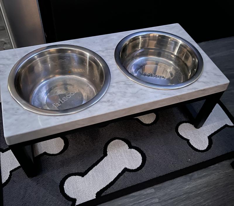 FRISCO Marble Stainless Steel Double Elevated Dog & Cat Bowls, Black,  Small: 2 cup 