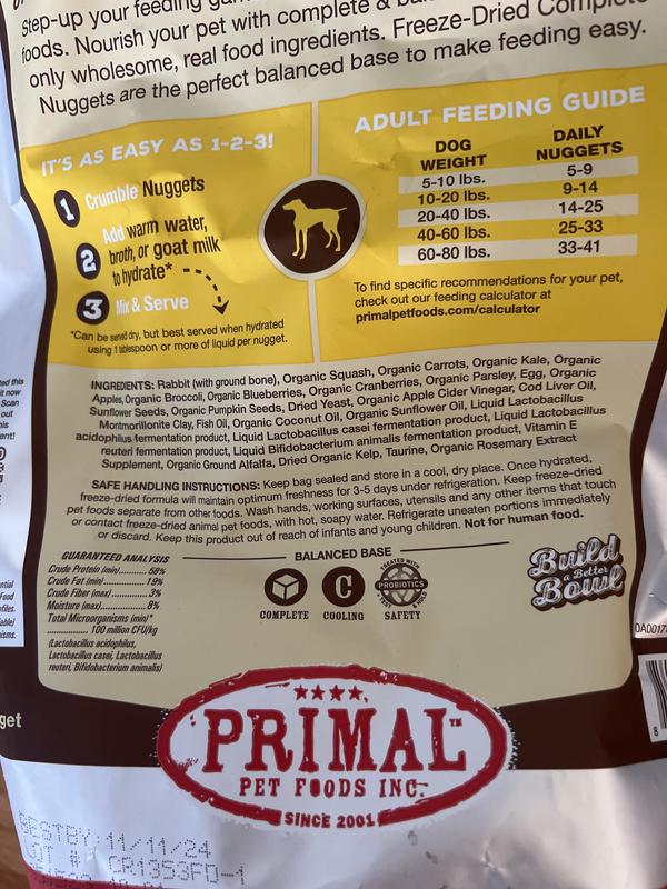 PRIMAL Rabbit Formula Nuggets Grain-Free Raw Freeze-Dried Dog Food, 14 ...