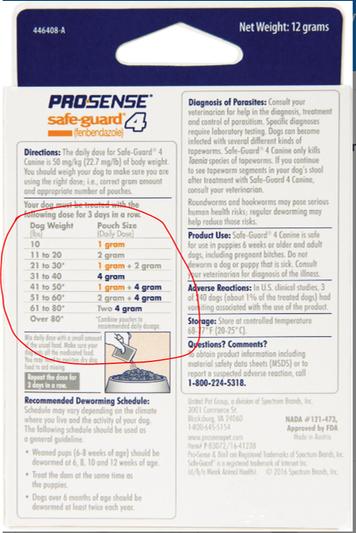 Prosense safeguard outlet 4 canine dewormer