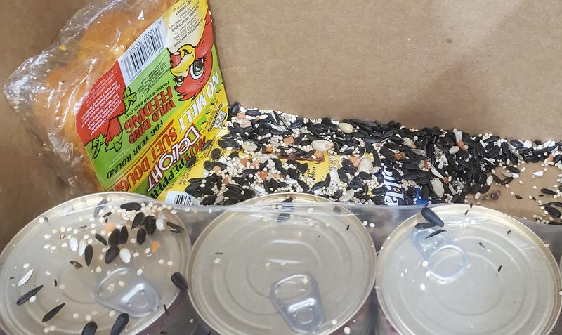 Bird seed inside the packing box