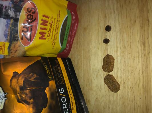 Size comparison next to Zukes mini training treats