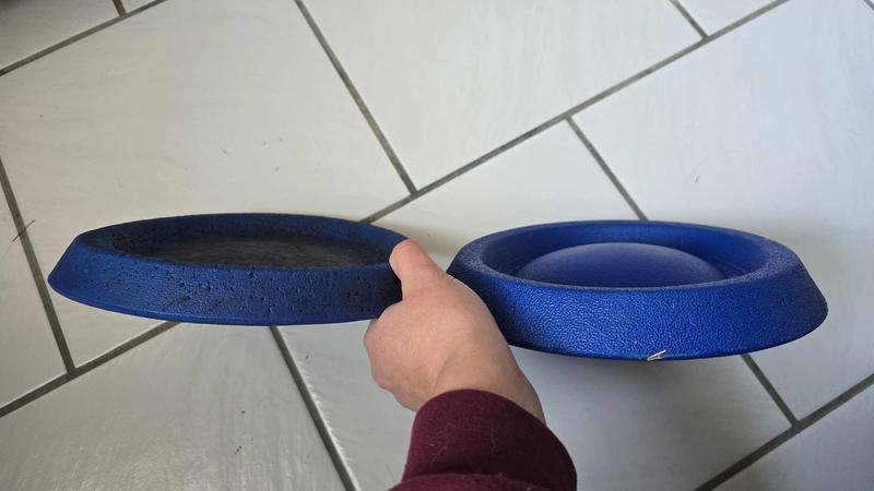 Old frisbee vs. new. Hoping the rise in the middle will flatten some with time