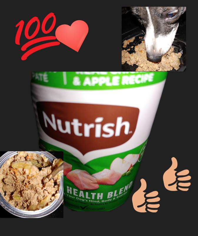 Princess really enjoys Nutrish Real Chicken & Apple Recipe Whole Health Blend Premium Pate Wet Dog Food. I give it 2 thumbs up!